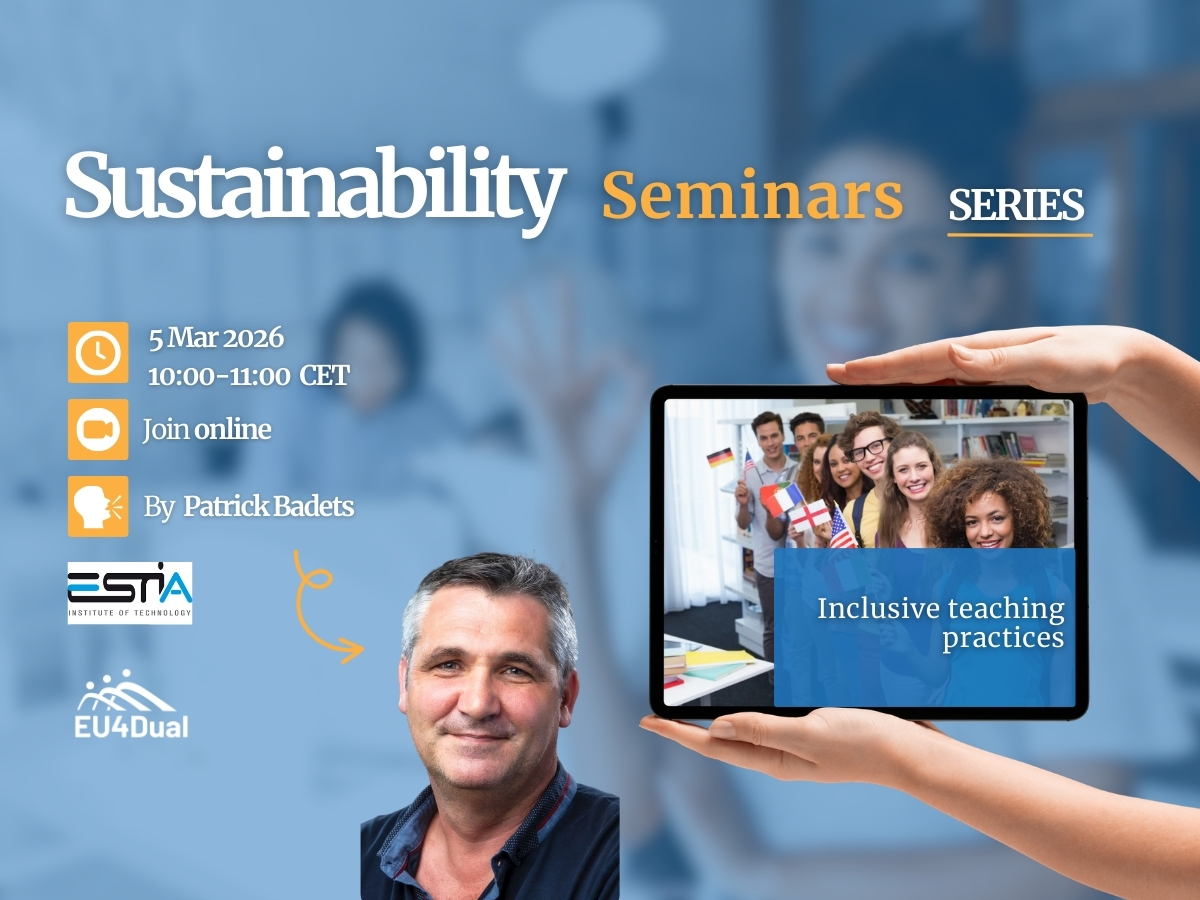 Promotional image for the Sustainability Seminar Series #1, 5 March 2026, Inclusive Teaching Practices with With Patrick Badets (ESTIA Institute of Technology)